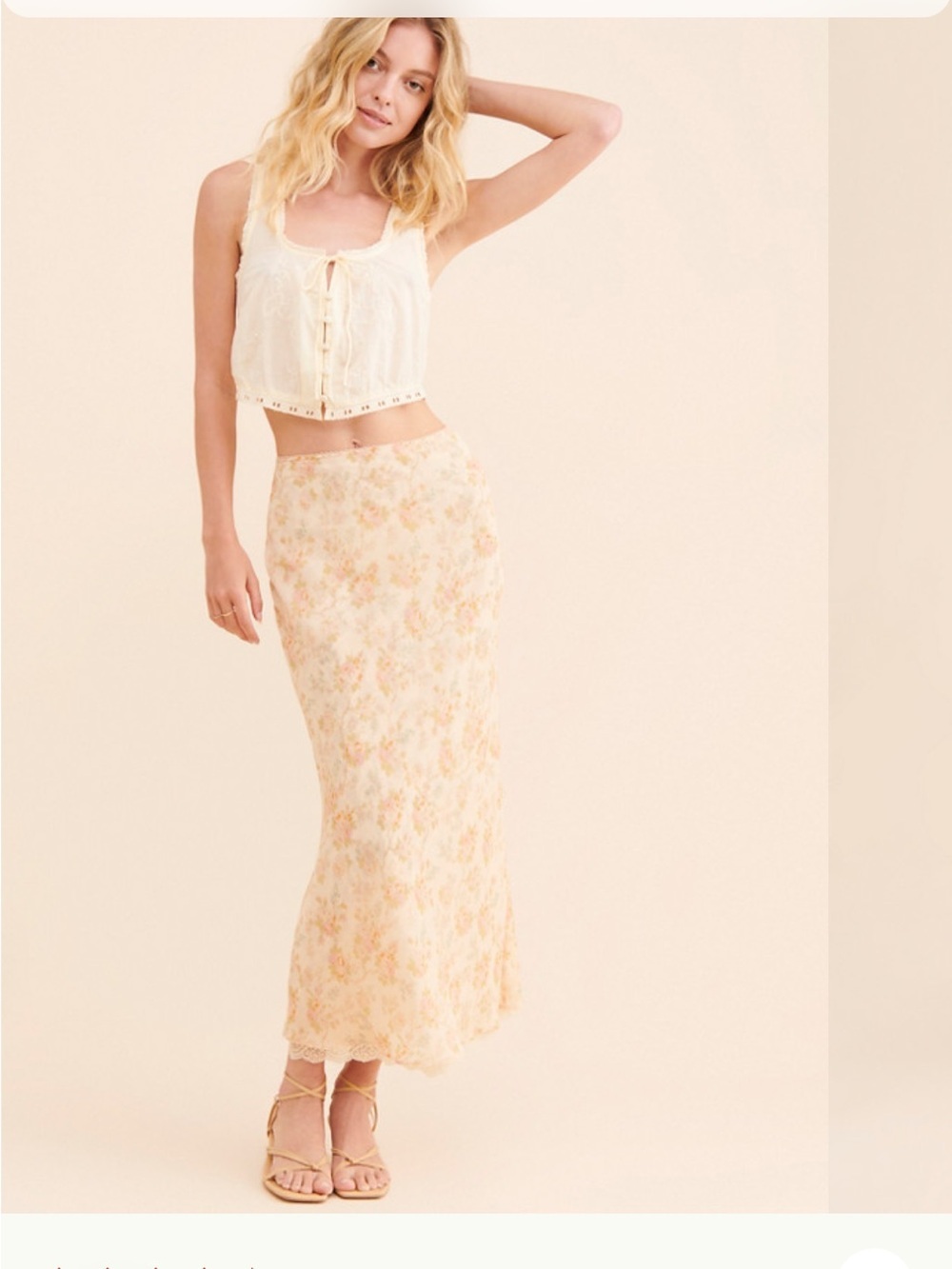 Hansen & Gretel | Elegant Cream Floral Midi Skirt - Lightweight Spring Staple